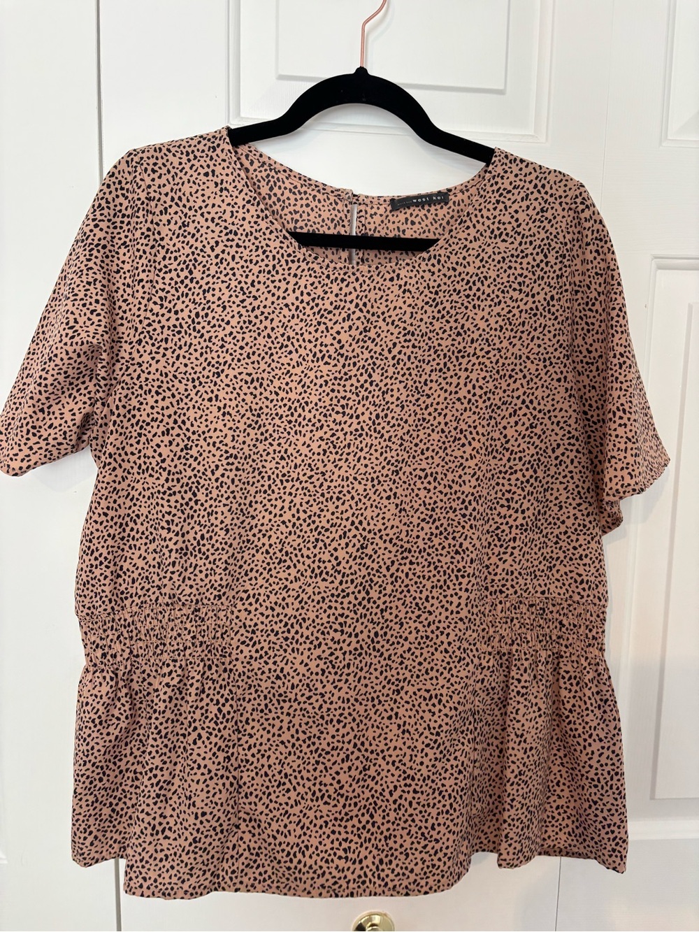 West Kei Blush Pink with Black Dot Print Peplum Top